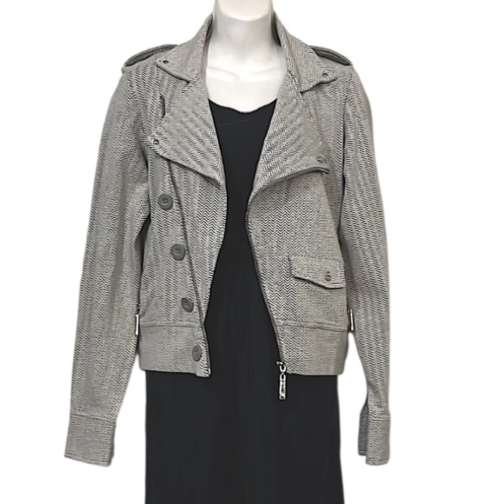 O'Neill Woman’s Gray Chevron Asymmetrical Lightweight Crop Moto Fitted Jacket S